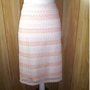 Cato Vintage Textured Lace Striped Lined A-line Midi Skirt M